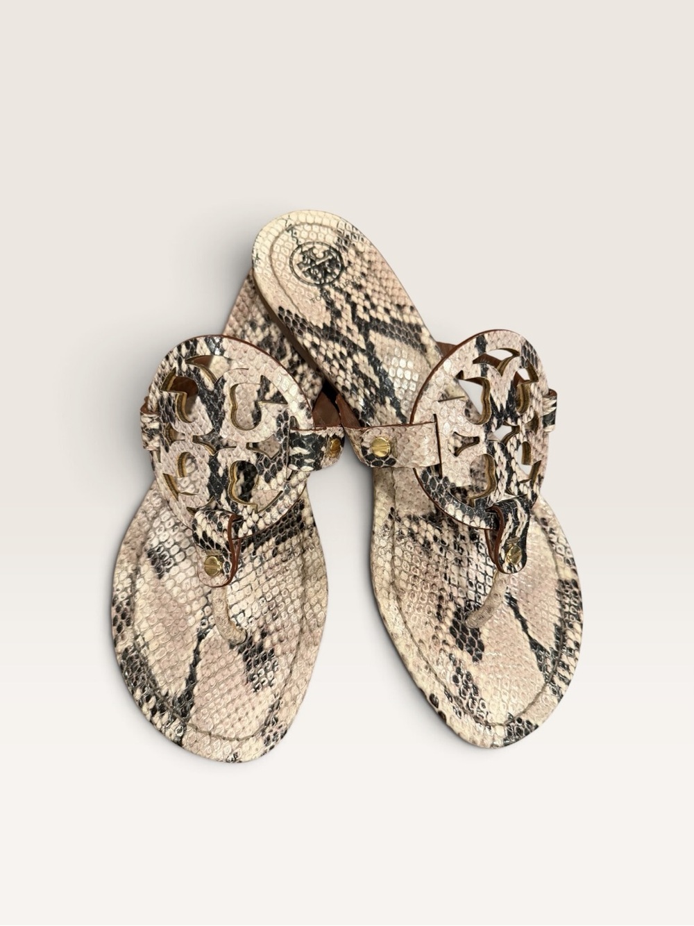 Tory Burch Miller Snakeskin Print Leather Logo Sandals Size 9.5